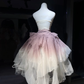 Dusty Purple Ombre Strapless Short Prom Dress 3D Rose Irregular Tulle Cocktail Evening Gown  NV7073