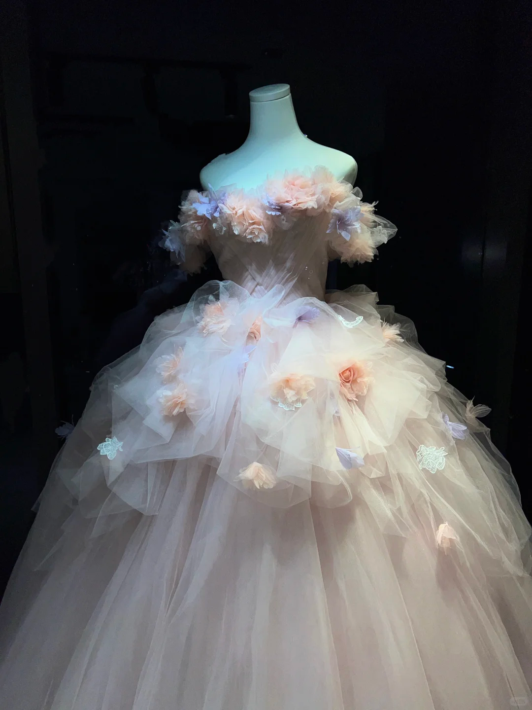 Off Shoulder Blush Pink Prom Dress 3D Floral Corset Layered Tulle Princess Ball Gown  NV7054
