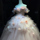 Blush 3D Floral Tulle Long Evening Gown Off The Shoulder Puffy Ball Gown Prom Dress  NV7064