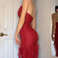 Gorgeous Red Strap Glitter Ruffle Mermaid Long Evening Dress Prom Dress Party Dress nv2287