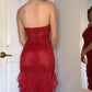 Gorgeous Red Strap Glitter Ruffle Mermaid Long Evening Dress Prom Dress Party Dress nv2287