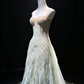 Mint Green Strapless Long Mermaid Formal Gown Hand Beaded Draped Tulle Evening Dress  NV6956