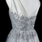Silver Sequin Lace Tulle Short Homecoming Dress Prom Dress Birthday Dress nv4496