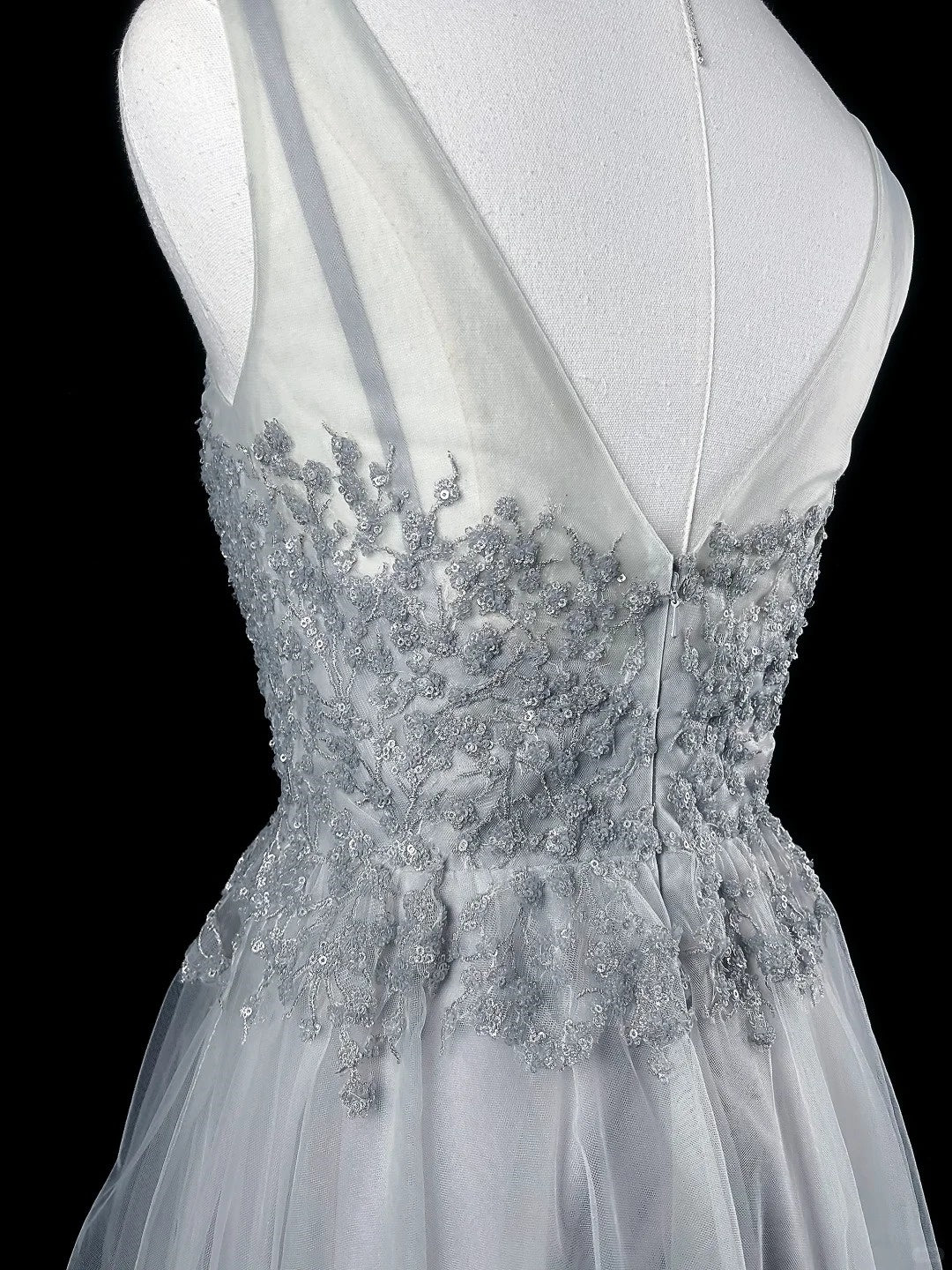 Silver Sequin Lace Tulle Short Homecoming Dress Prom Dress Birthday Dress nv4496