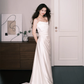 White Strapless Draped Satin Wedding Dress With Long Streamers  NV7230