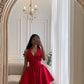 Red backless V-neck sexy unique evening dress A-line tiered prom dress cocktail party dress low cut stylish elegant long nv2155