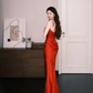 Bright Red Strapless Satin Mermaid Evening Gown  NV7226