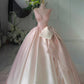 Pink V-neck simple fashion bow long satin ball gown evening dress nv3022