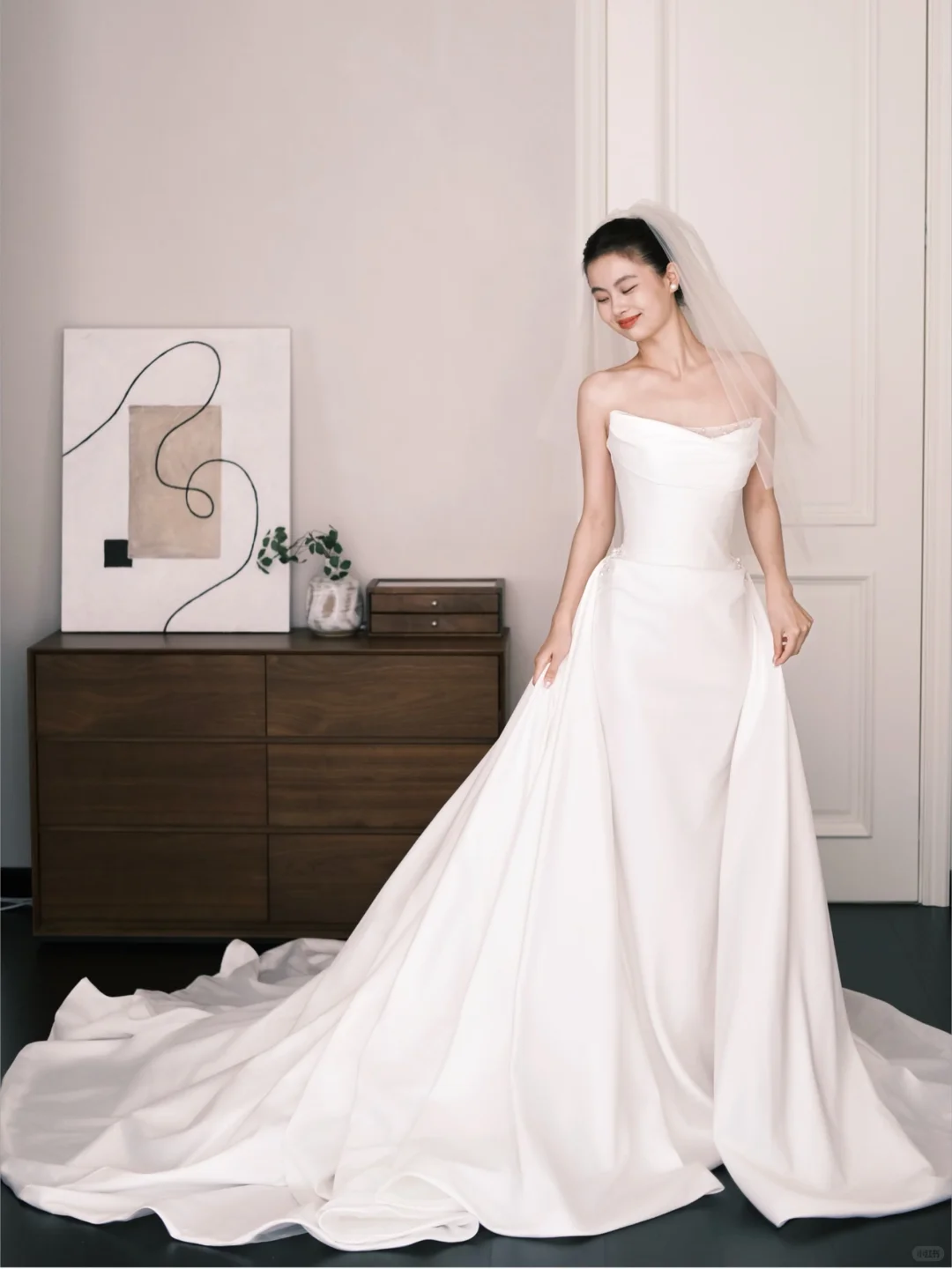 Detachable Train Mermaid Wedding Dress Strapless Satin Bridal Gown  NV7256