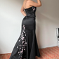 Black Stunning Vintage Satin Pink floral beads Long Prom Dress Gorgeous Evening Off-the-shoulder Dress Party Dress nv2749