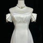 White Delicate Pearl Elegant Long Satin Prom Dress Evening Dress nv4927