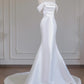 White Elegant Backless Long Mermaid Bodycon Satin Train Prom Dress Evening Gown nv4965