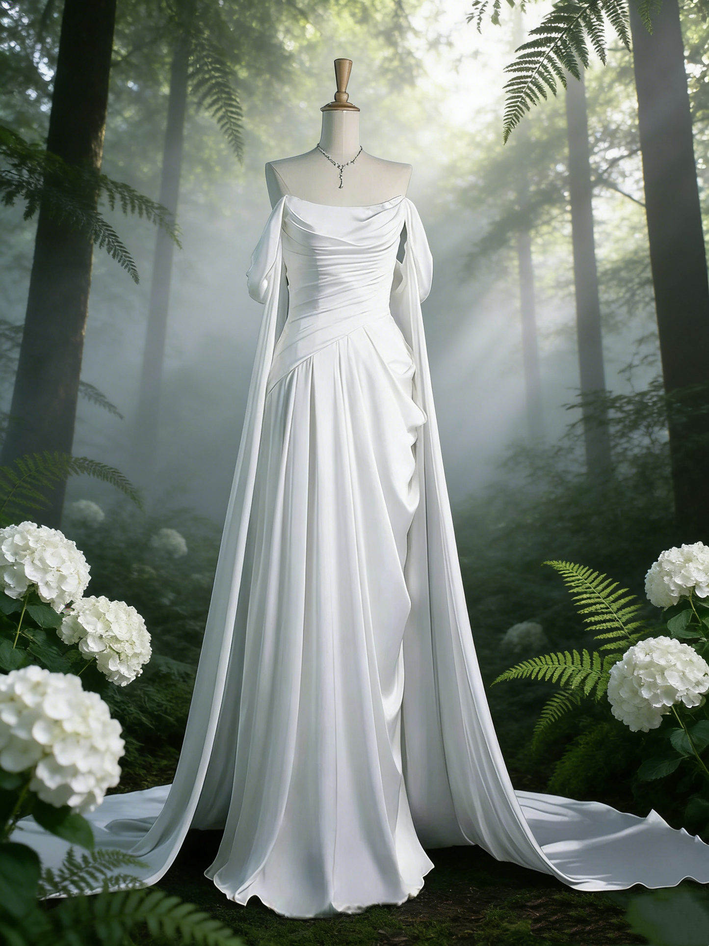 White Retro Long Evening Gown, Simple  Dress NV6813