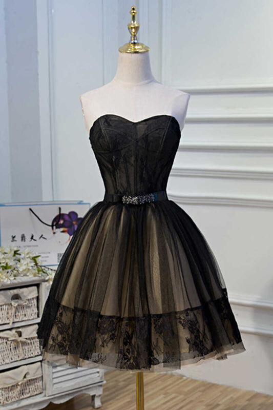 A-line black lace sweetheart short mini bustier homecoming dress evening gown party dress nv2283