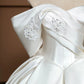 White Floral Applique Beading Elegant Fashion Long Satin Prom Dress Evening Gown Party Dress Wedding Dress nv4747