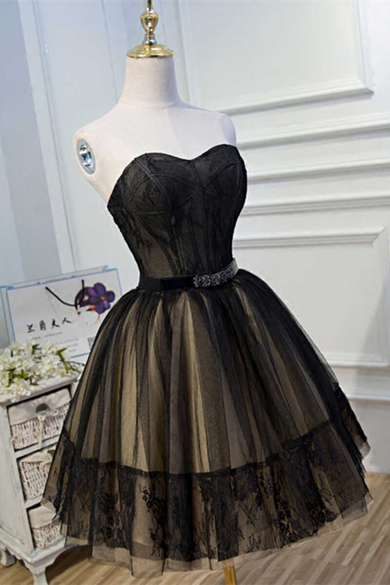 A-line black lace sweetheart short mini bustier homecoming dress evening gown party dress nv2283