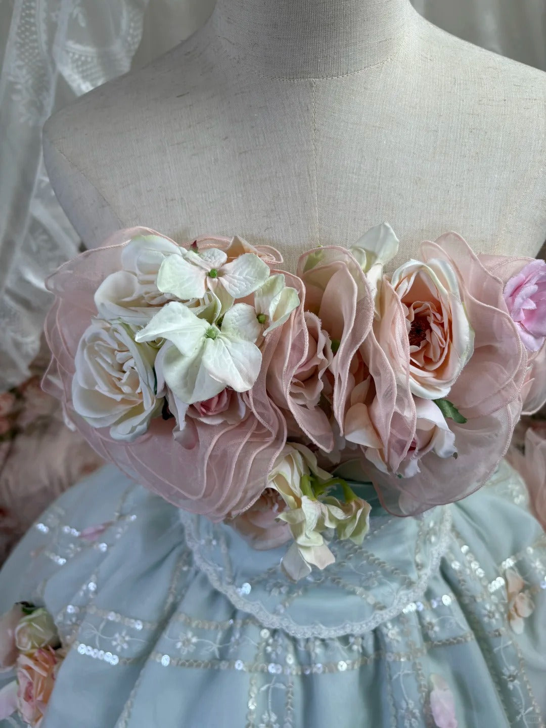 Pink Floral Tulle Floor-Length Ball Gown nv5172