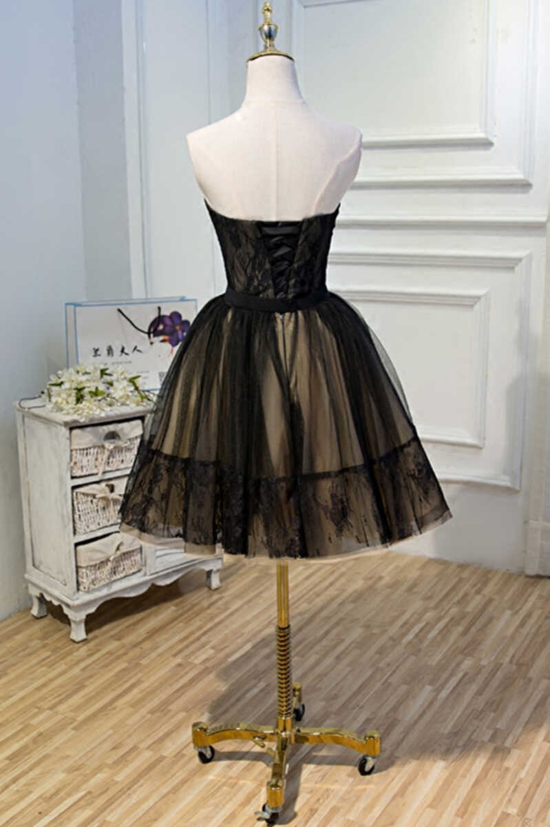 A-line black lace sweetheart short mini bustier homecoming dress evening gown party dress nv2283