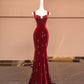 Red Exquisite Beaded Long Velvet Mermaid Slim Prom Dress Evening Dress Party Dress nv4730