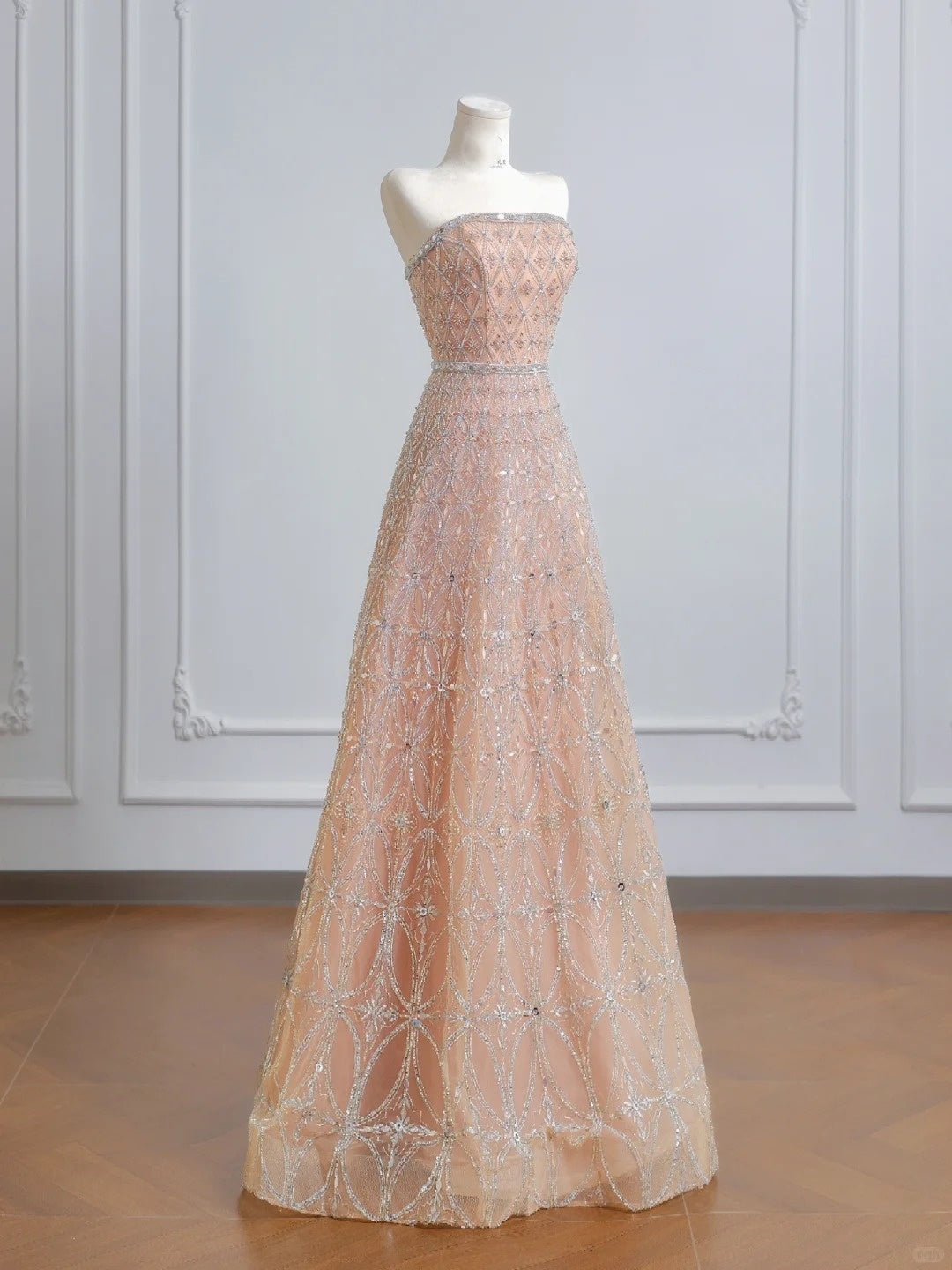 Pink Gold Gorgeous Luxury Long Tulle Prom Dress Evening Dress Party Dress nv4947