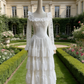 Robe longue trapèze multicouches en dentelle blanche à manches papillon - Style délicat, idéale pour un rendez-vous ou un thé de l'après-midi NV6784