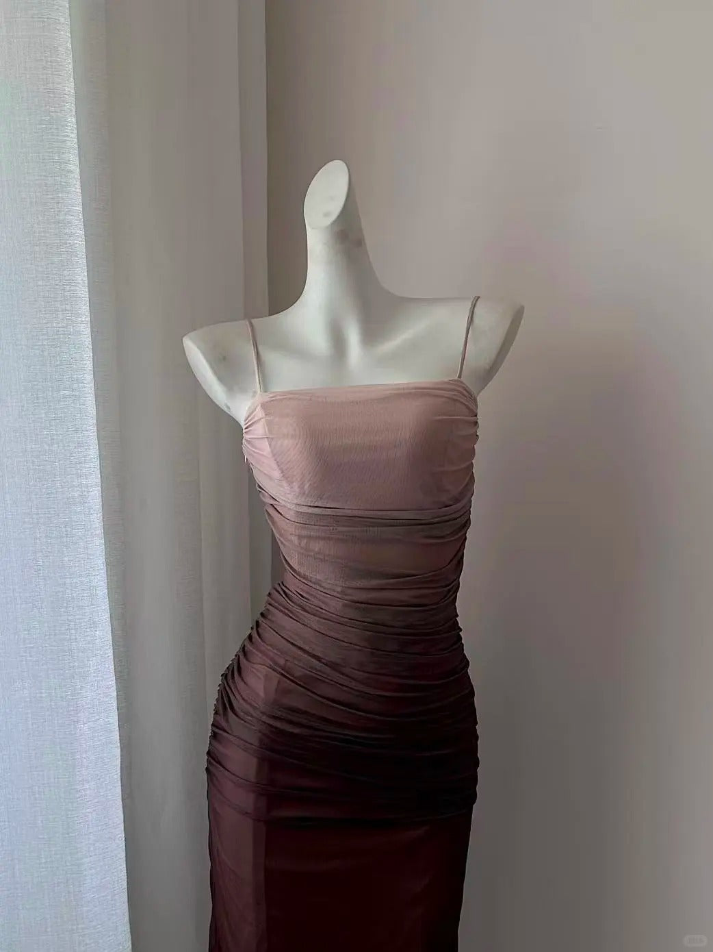 NiceVestidos-Fashion Pink/Light Brown Ombre Tulle Long Prom Dress Nv5612