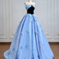 Blue bow long satin ball gown evening dress Quinceanera Dresses nv4942
