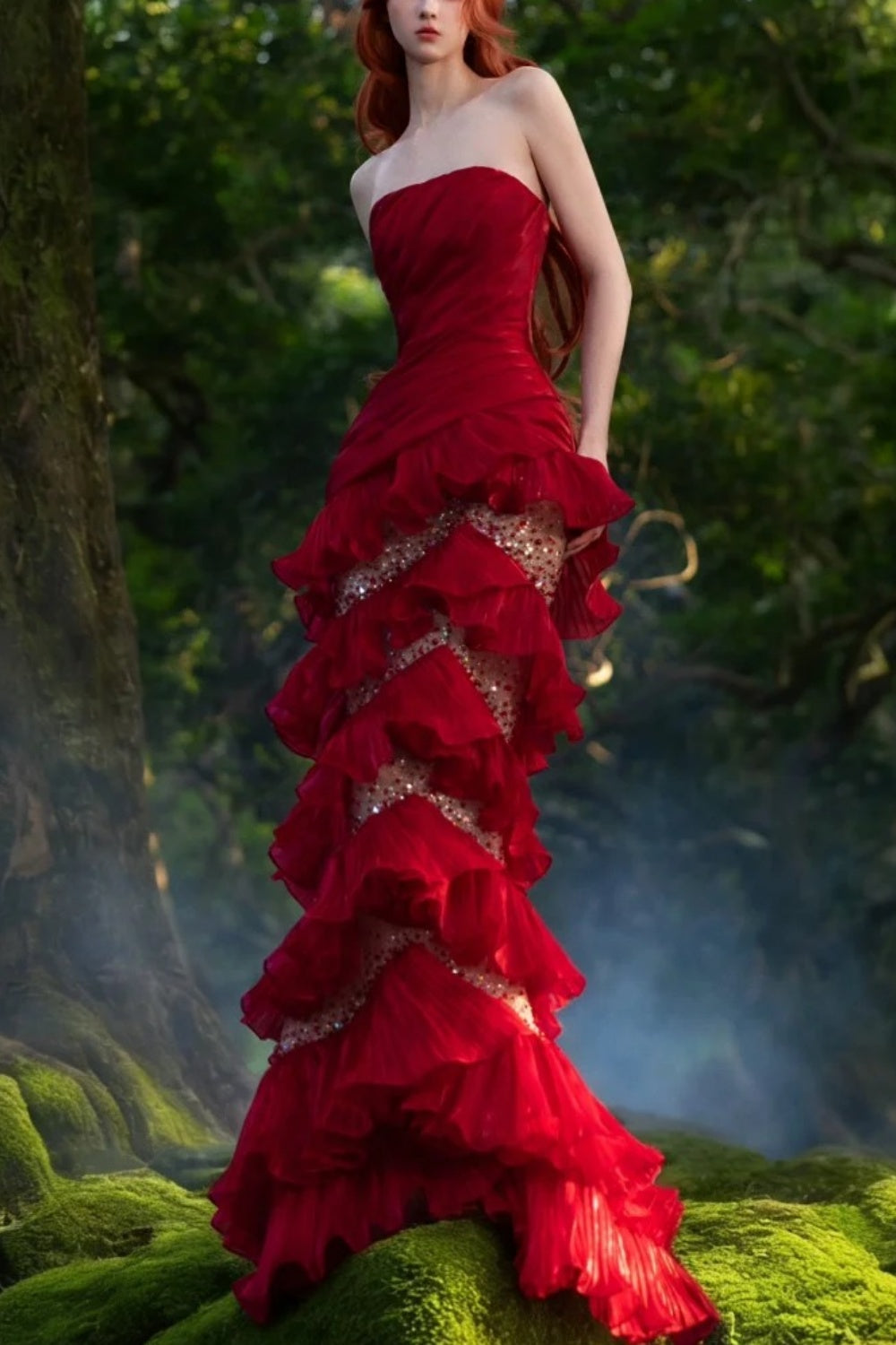 Red Gorgeous Shining Retro Elegant Long Satin Evening Dress NV6740