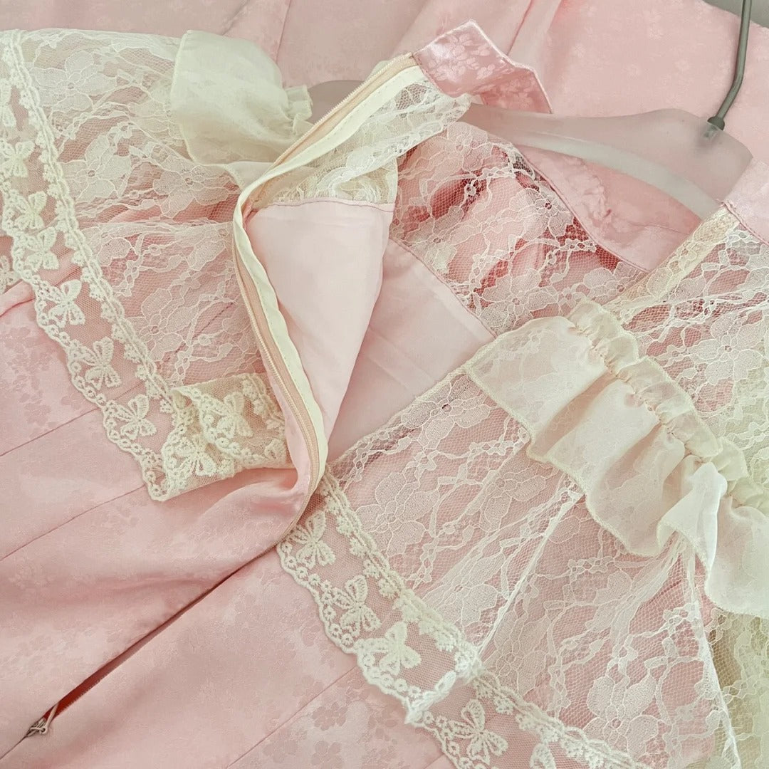 Pink gentle sweet elegant homecoming dress lace short lace prom dress evening dress birthday dress nv4636