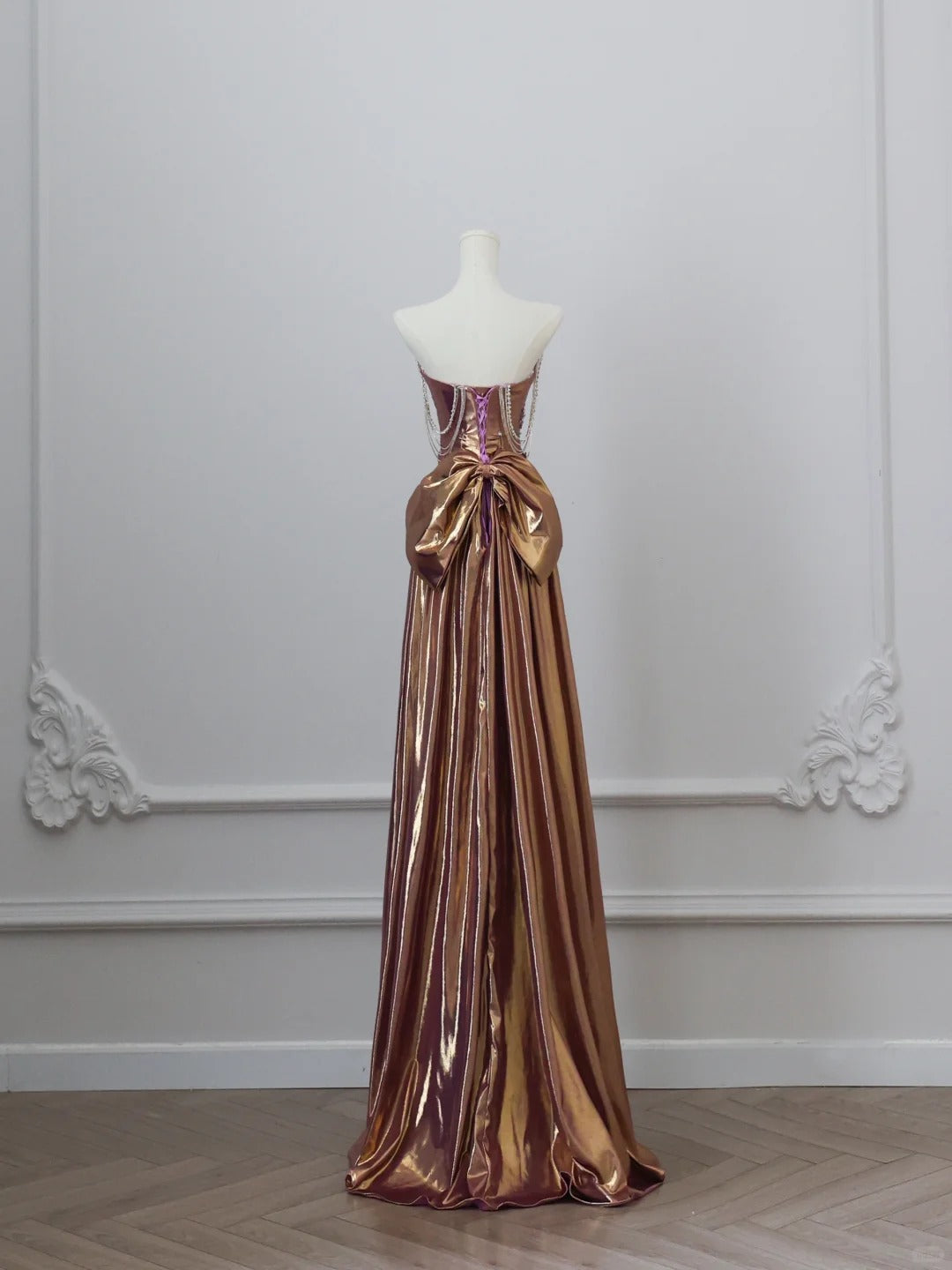 Gold Beaded Gorgeous Mermaid Elegant Long Satin Ball Gown Evening Dress Graduation Dress nv4338