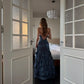 Navy blue fashionable long satin Prom dress NV6574