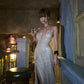 Champagne Sequin Spaghetti Strap Maxi Evening Dress for Gala/Party  NV6543