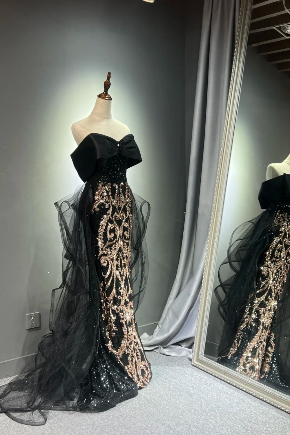 Black Gorgeous Gold Long Ball Dress NV6623