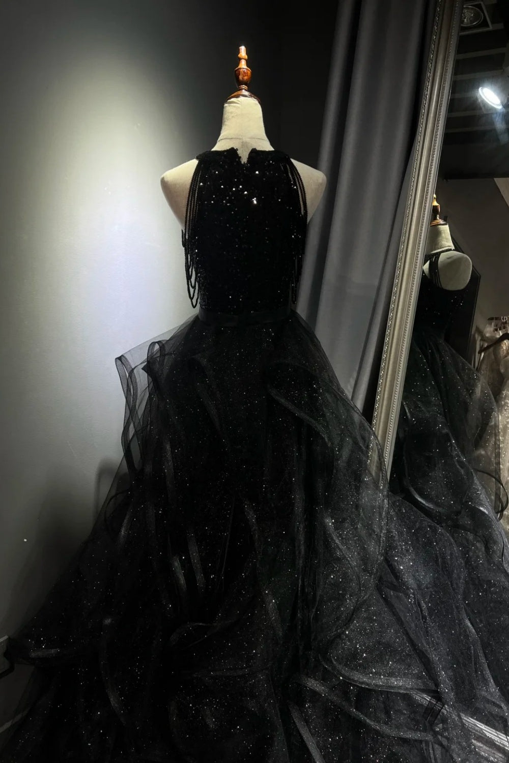 Black shiny long ball gown NV6624