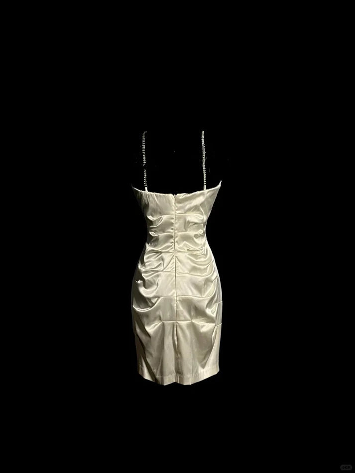 White Shiny Fashion Suspender Short Satin Homecoming Dress Birthday Party Dress nv4288