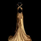 Gold Fashion Elegant Venus Goddess Long Satin Ball Gown Evening Dress Party Dress nv4556