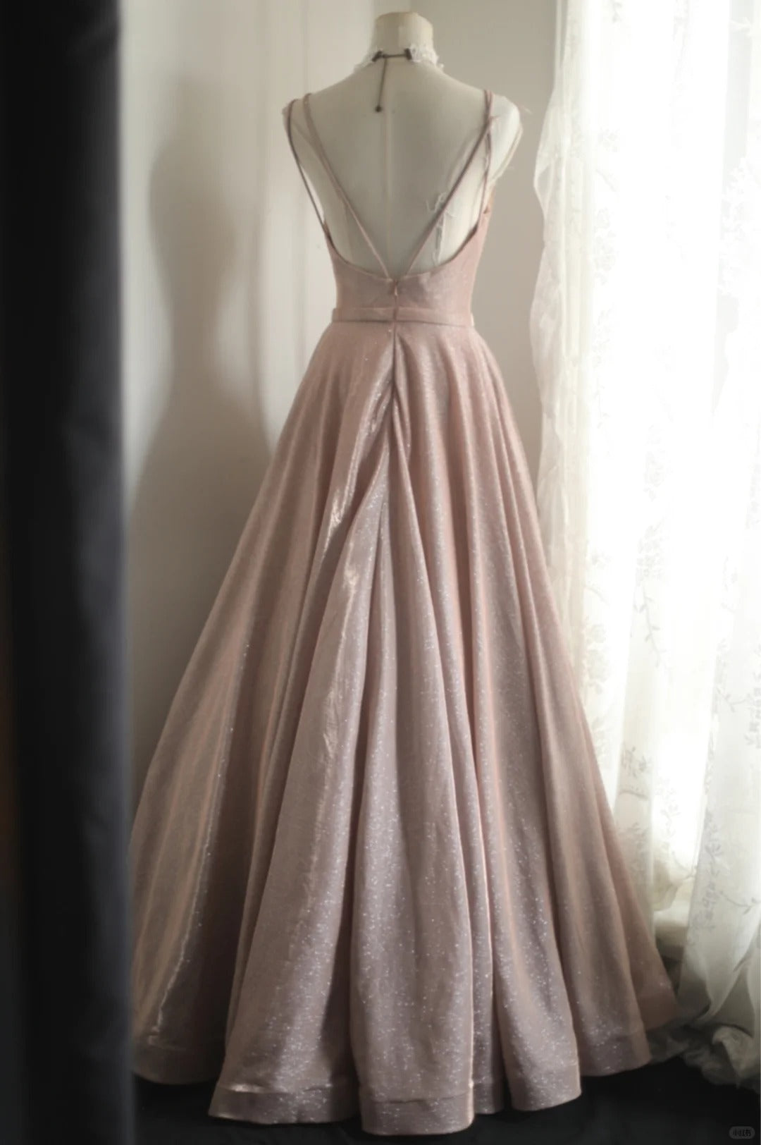 Shining Girl Pink Princess Long Satin Prom Dress Evening Dress Party Dress nv4693