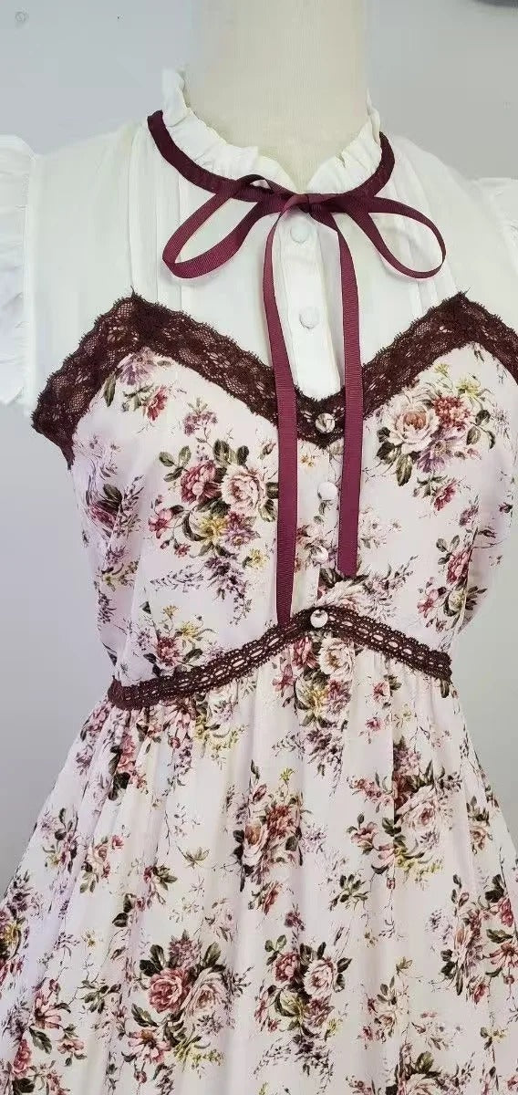 NiceVestidos--Short chiffon homecoming dress for girls, retro floral dress, pastoral retro style NV5660