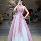 Sweet Element Style Strapless Sleeveless Gown | Pink-White Paneled Tulle 3D Flower Ballgown Maxi Dress for Engagement Luxury Dinner Garden Party NV6273