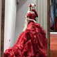 Red, delicately beaded, long tulle ball gown NV6662