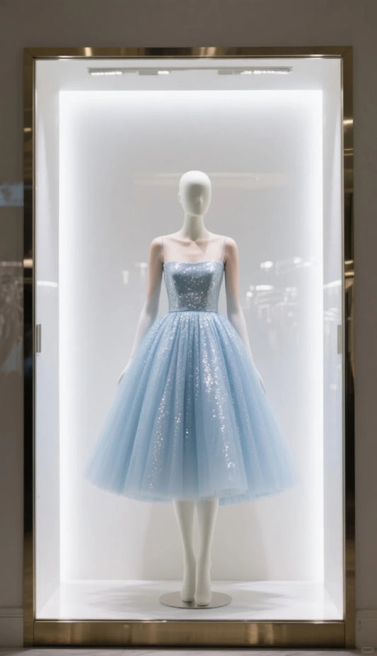 Blue Sparkling Homecoming Dress Elegant Sequined Short Princess Tulle Ball Gown Evening Dress nv4430