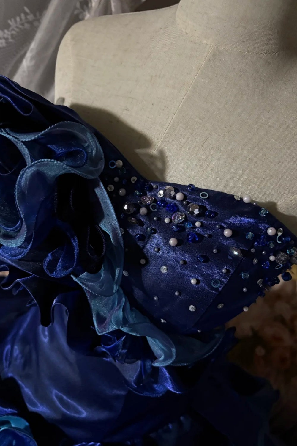 A gorgeous, shimmering blue long tulle ball gown NV6660