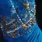 Fantasy blue exquisite floral beading long lace satin prom dress party dress vintage nv5211