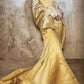 Yellow gorgeous exquisite beaded long satin ball gown evening dress party dress nv4374