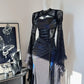 Black Vintage Elegant Delicate Lace Long Satin Ball Gown Evening Gown Birthday Party Dress Prom Gown nv4047