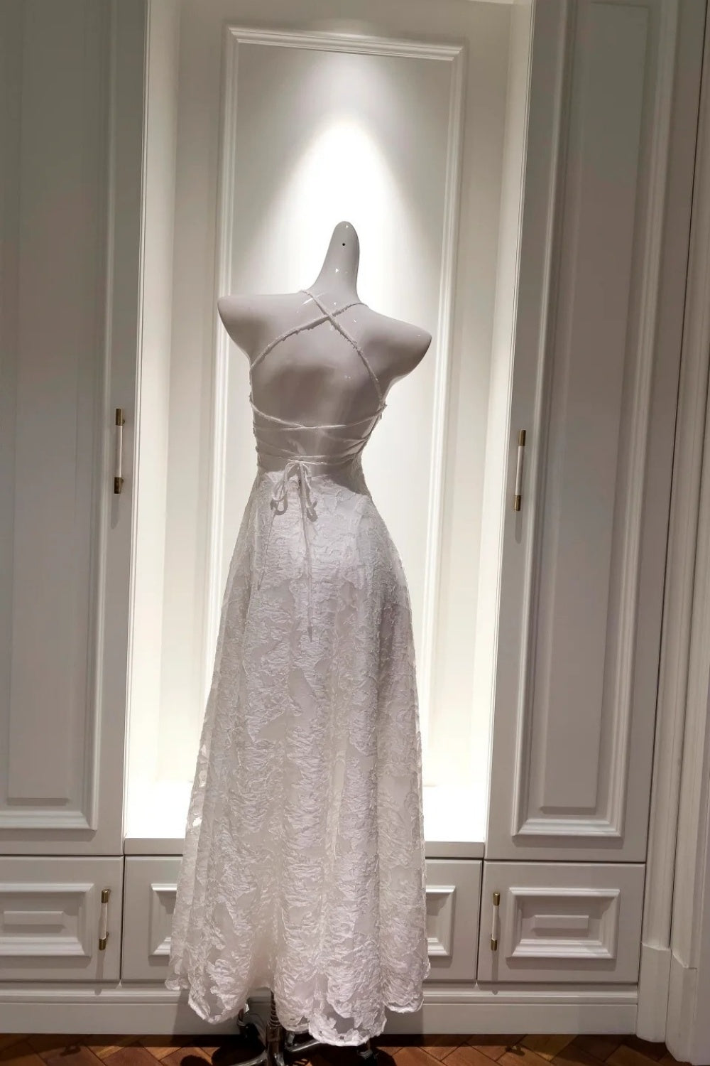 NiceVestidos-_W White Lace Spaghetti Strap Long Dress NV5936