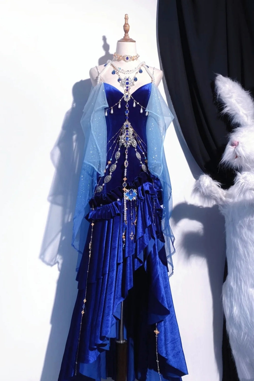 Retro-blaues langes Göttinnenkleid, Ballkleid NV6473