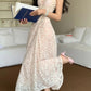 French Soft Flower Halter Lace Maxi Evening Dress NV6572
