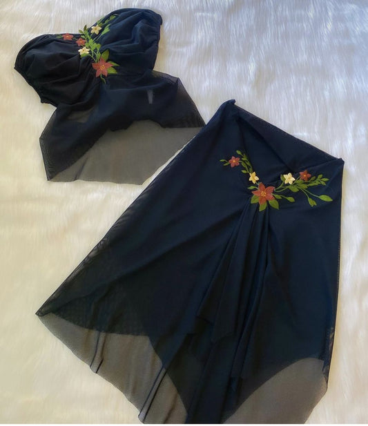 NiceVestidos-_Floral two-piece set in navy blue NV6008