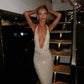 Champagne Low Cut V Neck Swing Neck Sexy Sequin Long Prom Dress Evening Dress Party Dress nv2114